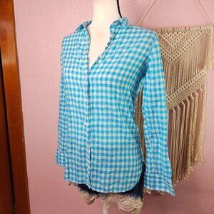 J. Crew Blue Checkered Button Up Shirt 0